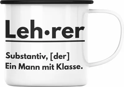 Produktbild von Trendation - Lehrer Ein Mann Mit Klasse Geschenk Emaille Tasse Geschenkidee Klassenlehrer Abschied Abschiedsgeschenk Lustig (Schwarz)
