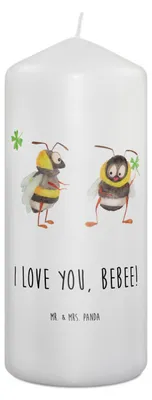 Produktbild von Mr. & Mrs. Panda Kerze Bienen Paar 19 x 8 cm - Weiß - Geschenk, Valentinstag, Hocheitstag, für Frauen, Partner, Zylinderkerze, Wachskerze, Bedruckte, Hochzeitstag