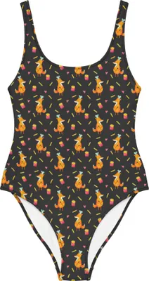 Produktbild von Mr. & Mrs. Panda Swimsuit Fuchs Pommes Größe XXL - Grau - Geschenk, Bademode, Pomes Frites, Muster, Damen-Badeanzug, Beachwear, Badeanzug, Shape-Badeanzug