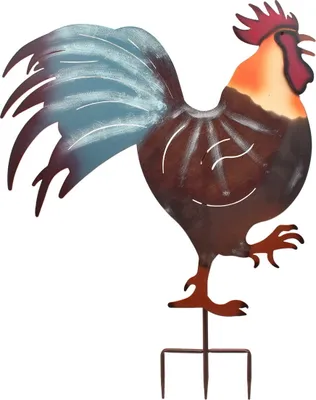 Produktbild von Gartenstecker Metall Hahn Huhn Vogel Beet Stecker Rosenkugel Garten Deko Figur