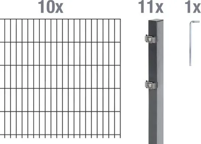 Immagine prodotto di Alberts 650872 Recinzione a doppia rete metallica come set completo di 22 pezzi, antracite, altezza 120 cm, lunghezza 20 m