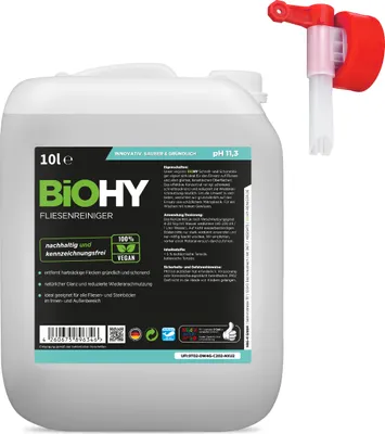 Produktbild von BiOHY Fliesenreiniger (10l Kanister) + Auslaufhahn | speziell entwickelt für Stein- & Fliesenböden | hinterlässt eine schmutzabweisende Glanzschicht | entfernt jegliche Art von Schmutz mühelos