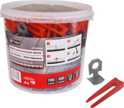 Produktbild von AWTOOLS Nivelliersystem ST 1,5 mm 300+100 (Klemme 7-15 mm + Keil)