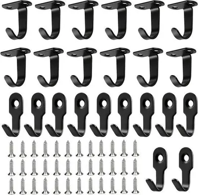 Productafbeelding van Wandhaken Set - Sleutel Ophangers - Spullen Ophangen - Roestvrij Staal - 24 Stuks - Zwart