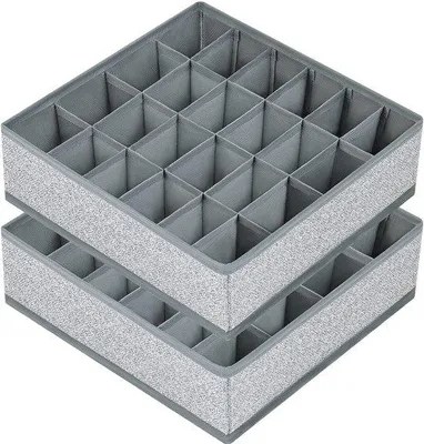 Produktbild von Ibenzoa® Faltbare Schubladen-Organizer mit 24 Fächern – 2er-Set Aufbewahrungsboxen für Socken, Unterwäsche & Accessoires, 30 x 30 x 9 cm