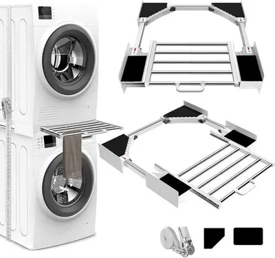 Produktbild von Famanu Verbindungset für Waschmaschine und Trockner - verstellbare Stange mit Ablage für 53-68 cm
