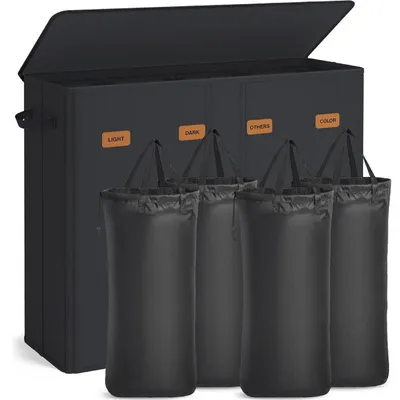 Obrázek produktu pro Koš na prádlo se 4 přihrádkami RLH014B01, 210 l, černý