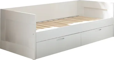 Produktbild von Funktionsbett >Lepini< Liegefläche 90/180x200cm, Schübe, Weiß Nachbildung - 204x67x97cm (BxHxT)