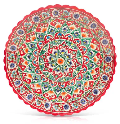 Produktbild von Servierplatte Lagan KaraKalam KR9 rot Ø 42 cm große Keramikplatte Plowteller, Keramik, Handarbeit