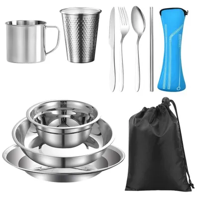 Image de Service de camping en acier inoxydable, 7 pièces, pour 2 personnes