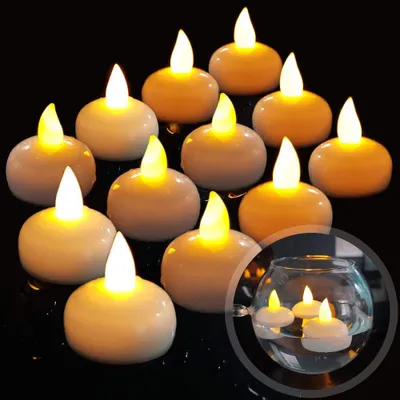 Productafbeelding van Diyife 12 LED drijvende kaarsen, [waterdicht], vlamloze theelichthouders die drijven op water, geschikt voor bruiloften, feesten, decoraties op tafel, zwembaden en spa's (warm wit)