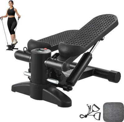 Immagine prodotto di VEVOR stair stepper, mini stepper, stepper fitness idraulico con bande di resistenza, macchina cardio per l'allenamento di tutto il corpo, saliscale con monitor LCD, capacità di carico 150 kg nero 180-293 mm