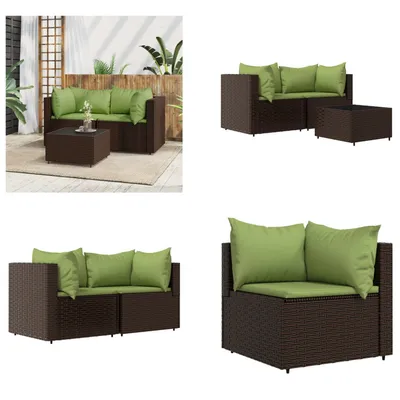 Image de vidaXL 3 pcs. Garden Lounge Set with Coussins Braun Poly Rattan - Garden Lounge Set - Garden Lounge Sets - Outdoor Lounge Set - Lounge Set Terrasse
