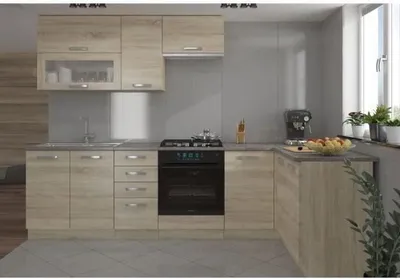 Produktbild von LASSEN Komplette Eckküche 240 x 165 cm mit Arbeitsplatte – Wendeecke – Sonoma-Eiche