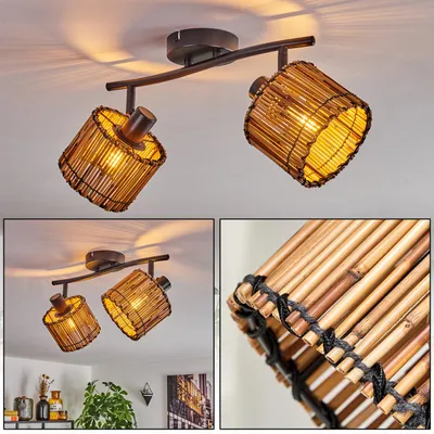 Produktbild von Obenetto moderne Deckenlampe aus Metall/Holz in Schwarz/Natur