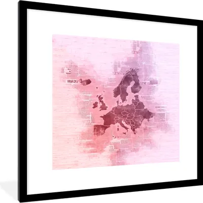 Produktbild von MuchoWow® MuchoWow® Gerahmtes Poster Karten - Europa - Aquarell - Zeitung 40x40 cm - Poster mit zchwarzem Bilderrahmen - Poster - Plakat im Rahmen
