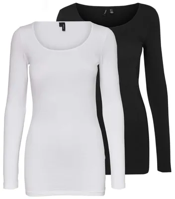 Produktbild von VERO MODA Damen VMMAXI My LS Soft Long U-Neck GA 2P 10167784, Bright White/Black