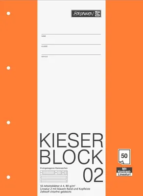 Produktbild von Kieser-Block A4 80g/qm Lineatur 2 50 Blatt Packung mit 10 Stück