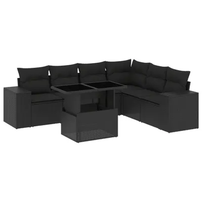 Produktbild von Modulares Garten-Sofa-Set, 7-teilig, mit verstellbarem Tisch, Poly Rattan Schwarz, UV-beständig, inkl. dicke Kissen mit waschbarem Bezug