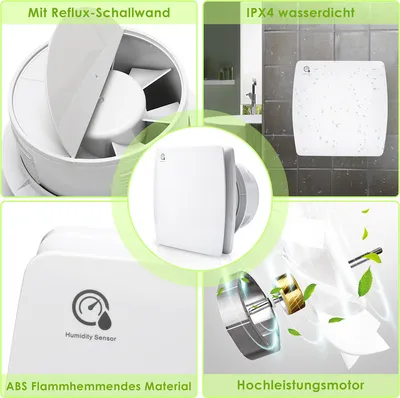 Produktbild von Peviasot Badluefter 150mm Feuchtesensor Timer CE Ventilator Mit Rueckflussleitblech Wandluefter