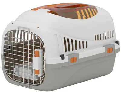 Produktbild von Transportbox Hundetransportbox für Katze Miniaturhunde bis 4kg Hundebox mit Dachöffnung Futternapf 49x32x31cm Hellgrau