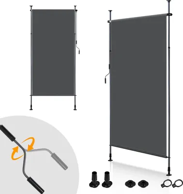 Produktbild von Izrielar Senkrechtmarkise Außenrollo 120 x 270 cm Balkonrollo mit Handkurbel Sichtschutz Vertikalmarkise ohne Bohren Sonnenschutz Windschutz Markise Anthrazit