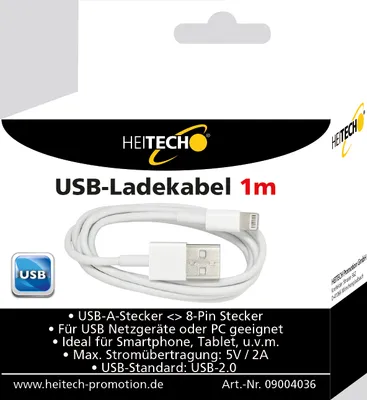 Produktbild von USB Ladekabel, USB-A auf 8-Pin-Stecker