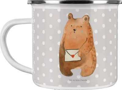 Produktbild von Mr. & Mrs. Panda Pott Bär Vermissen - Grau Pastell - Geschenk, Reise, Verreist, Freund, Freundin, Liebeskummer, Unglücklich Verliebt, Emaille Becher, Blechtasse, Teetasse