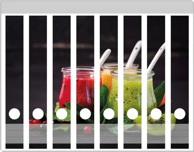 Produktbild von Wallario Ordnerrücken Sticker, selbstklebend für schmale Ordner, 8 Stück, Motiv Bunte Smoothies in grün und rot