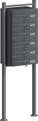 Produktbild von Wiltec 6er Briefkastenanlage Anthrazit 556 x 270 x 1500 mm, Standbriefkasten mit 6 Fächern, Schlüssel und Namensschild, Briefkasten Postkasten mit Ständer