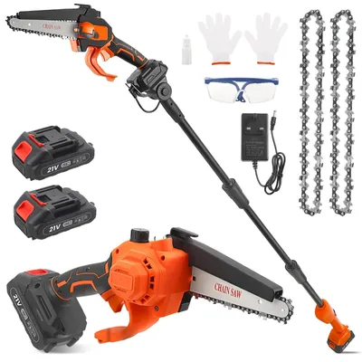 Produktbild von 2-in-1 Akku-Teleskopsäge & Mini Kettensäge - Stangensäge - 2x4000 mAh Akku - Reichweite 2,3 m - Handgeführt - Orange