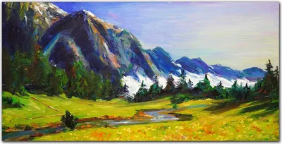 Produktbild von Coloray Bild aus Leinwand 120x60 Leinwand Dekoration - Wiese Wald Berg Himmel