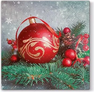 Produktbild von 20 Servietten Bauble on Twig - Rote Kugel auf Zweige 33x33cm