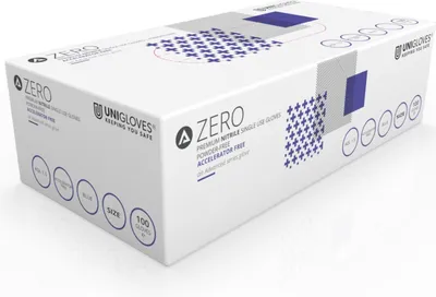 Produktbild von Unigloves Zero Nitrilhandschuhe blau puderfrei Gr. M 1000 Einmalhandschuhe