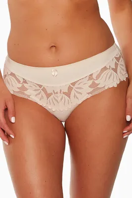 Zdjęcie produktu dla GAIA Majtki damskie Keto - Eleganckie majtki z kobiecą koronką - Wygodne majtki biodrówki wykonane z miękkiej mikrofibry - Idealne dopasowanie - XL Beige