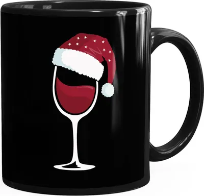 Produktbild von Kaffee-Tasse Weihnachten lustig Weinglas mit Weihnachtsmütze Weihnachtsmotiv Bürotasse witzige Kaffeebecher MoonWorks® schwarz Keramik-Tasse
