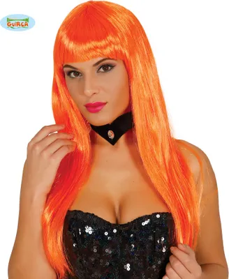 Produktbild von orange Langhaar Pony Perücke für Damen
