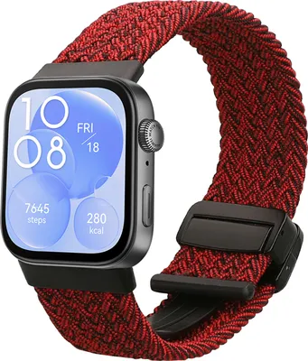 Produktbild von kwmobile Ersatzarmband kompatibel mit Huawei Watch Fit 3 / Fit 4 Armband - Nylonarmband mit Magnetverschluss - Rot Schwarz