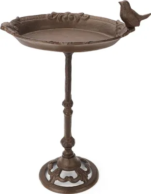 Produktbild von WILDLIFE HOME Vogeltränke stehend I Vogeltränke 38cm hoch mit Standfuß Garten, Balkon I Vogelbad frostsicher aus Gusseisen, Wassertränke für Vögel, Wildvögel