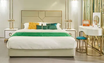 Produktbild von Bett Polster Design Luxus Metall Doppel Betten Ehe Schlaf Zimmer Leder Hotel Neu
