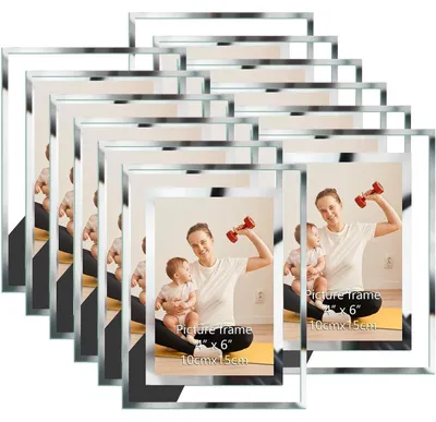Immagine prodotto di Cornici per foto 10x15 cm, vetro, argento, set da 12, da appoggio
