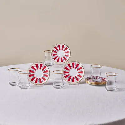 Produktbild von Karaca Bursa Türkisches Teeglas Set Teeservice Teeset 12-teilig, Rot