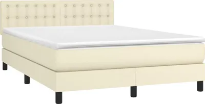 Zdjęcie produktu dla vidaXL Łóżko sprężynowe z materacem kremowe 140x200 cm imitacja skóry