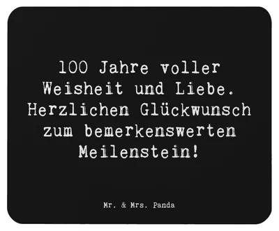 Produktbild von Mr. & Mrs. Panda Mouse Pad Spruch 100. Geburtstag - Schwarz - Geschenk, Handgefertigt, pc mousepad, Herzlichen Glückwunsch, Liebevoll, mousematte, Meilenstein, Feier