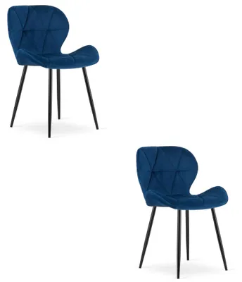 Productafbeelding van Chaise - Leobert - Mango - Fluwelen bekleding, marineblauw/Zwarte poten - Set van 2