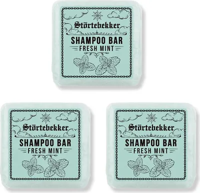 Produktbild von Störtebekker Festes Shampoo Fresh Mint 3er Set - Handgefertigtes, veganes Shampoo für Herren & Damen - Wohlduftende Duschpflege für Haut und Haar