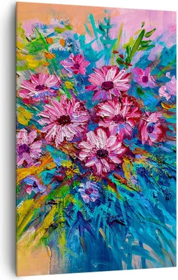 Produktbild von Bild auf Leinwand - Leinwandbild - Einteilig - Blumenstrauß Blumen Öl - 80x120cm - Wand Bild - Wanddeko - Wandbilder - Leinwanddruck - Wanddekoration - Leinwand bilder - Wandbild - PA80x120-4533