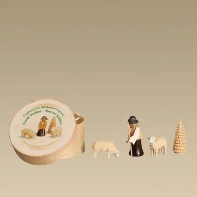Immagine prodotto di Scatola decorativa in legno, raffigurante una stalla. Diametro circa 6 cm, altezza delle figure 3,5 cm. Nuova