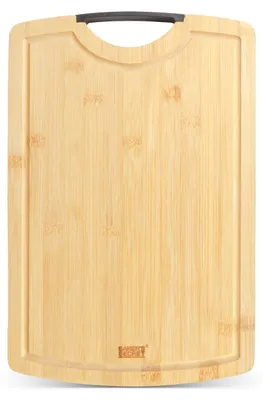 Image de Planche à découper en bambou, 38 x 25 cm - Planche à découper en bois avec poignée - Planche à découper écologique pour légumes, fruits et viande - Planche à découper de cuisine sans BPA - Planche à découper en bambou antidérapante [BS41232]