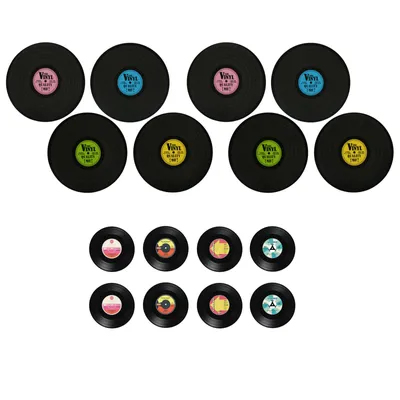 Produktbild von 8x Tischset Ø 39 cm Tischmatte & 8x Glasuntersetzer Ø 11 cm Vinyl Schallplatte Tisch Untersetzer Rund